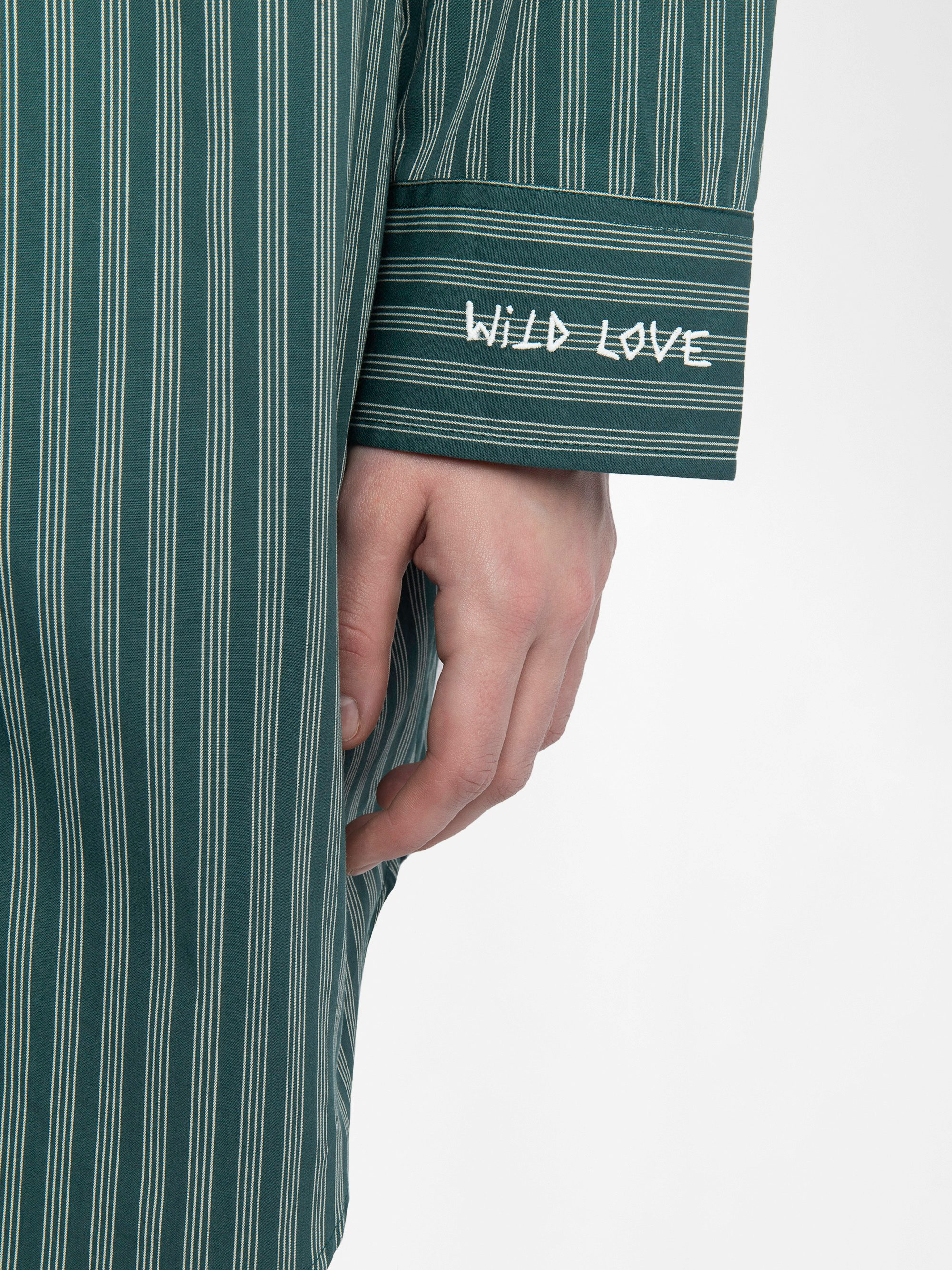 Abito Rorning - Abito camicia in popeline a righe con polsini ricamati.